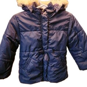Kid's Jacadi Dark Blue Puffer Jacket with Faux Fur Trim Toddler Size 2 ( 23 Mos)